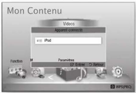 Mon Contenu Videos Apparell connecté iPod Function M Paramètres Enter Retour WPS(PBC)