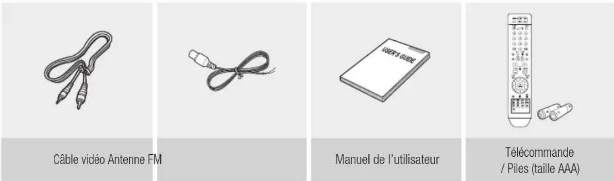 Câble vidéo Antenne FM Manuel de l'utilisateur Télécommande / Piles (taille AAA)