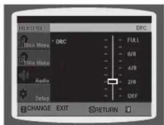 DRC DSC Menu * DRC FULL 6/8 4/8 2/8 OFF Audio Setup CHANGE EXIT RETURN
