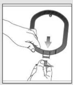 Illustration of hands holding a mechanical clamp or clamp device with a downward arrow indicating force (no text or symbols present)
