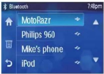 Bluetooth 7:48pm MotoRazr Philips 960 Mike's phone iPod