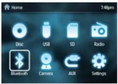 Home 7:48pm Disc USB SD Radio Bluetooth Camera AUX Settings
