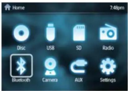 Home 7:48pm Disc USB SD Radio Bluetooth Camera AUX Settings