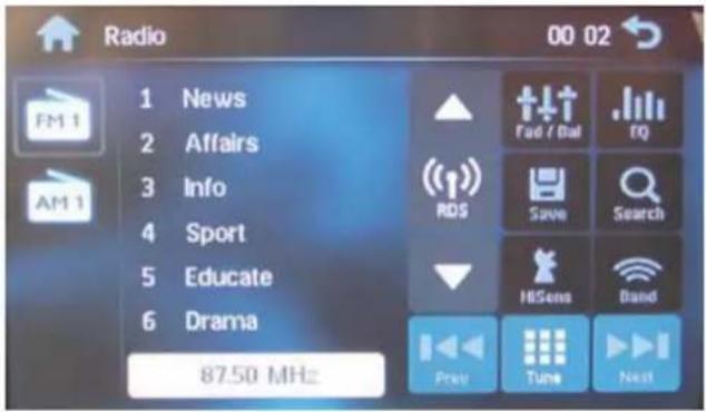 Radio 00 02 1 News 2 Affairs 3 Info 4 Sport 5 Educate 6 Drama 87.50 MHz FM 1 AM 1 RDS Save Search HiSens Band Prev Tune Next