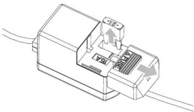 Technical diagram of an electrical connector with labeled ports and directional arrows indicating flow or movement.