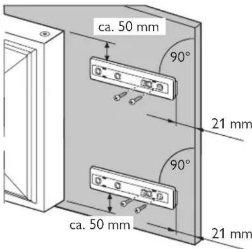 ca. 50 mm 90° 21 mm 90° ca. 50 mm 21 mm