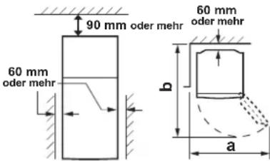 90 mm oder mehr 60 mm oder mehr 60 mm oder mehr b a
