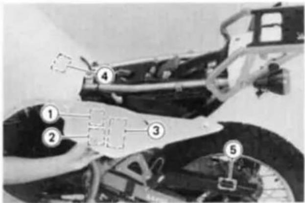 Labeled mechanical assembly diagram showing components numbered 1 to 5 for identification