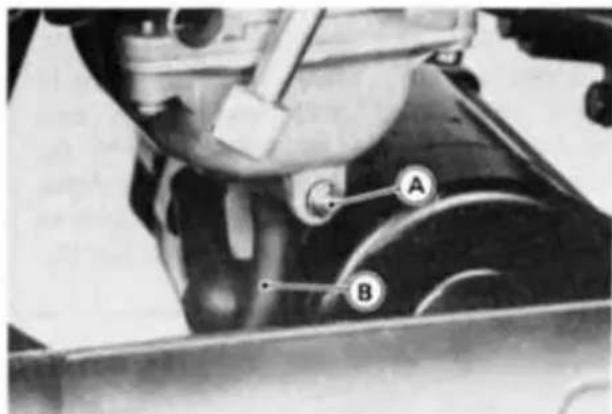 Technical diagram showing mechanical components with labeled parts A and B