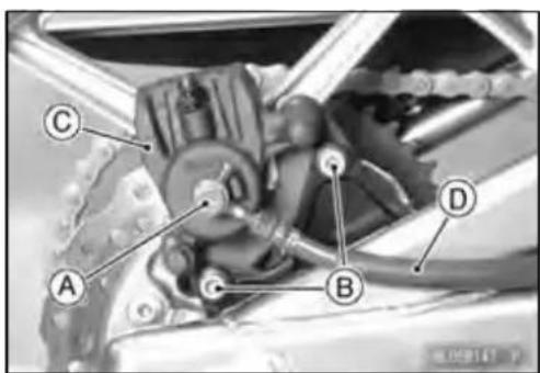 Technical diagram of a car brake system with labeled components A, B, C, and D