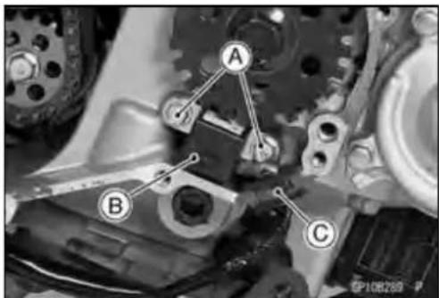 Technical diagram of mechanical components with labeled parts A, B, and C