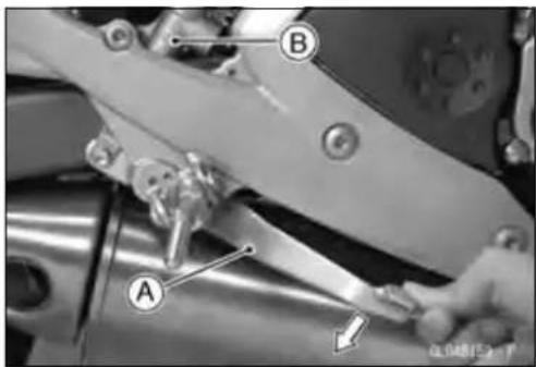 Technical diagram showing mechanical components labeled A and B with an arrow indicating direction, likely from an engineering or manufacturing context.