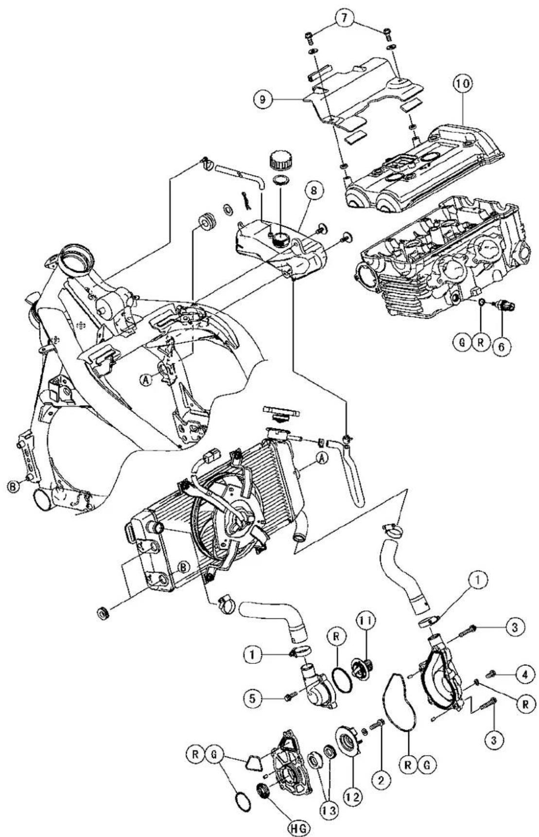 Exploded view diagram of a mechanical assembly with numbered parts for identification