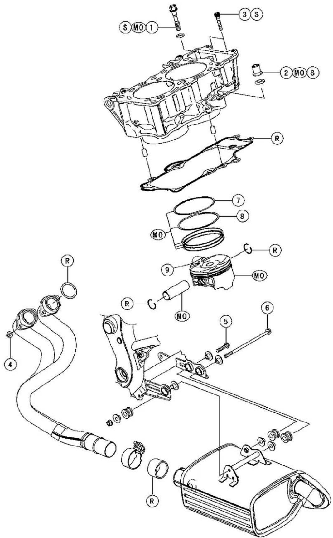 Exploded view diagram of a mechanical assembly with labeled parts such as gears, springs, and motors