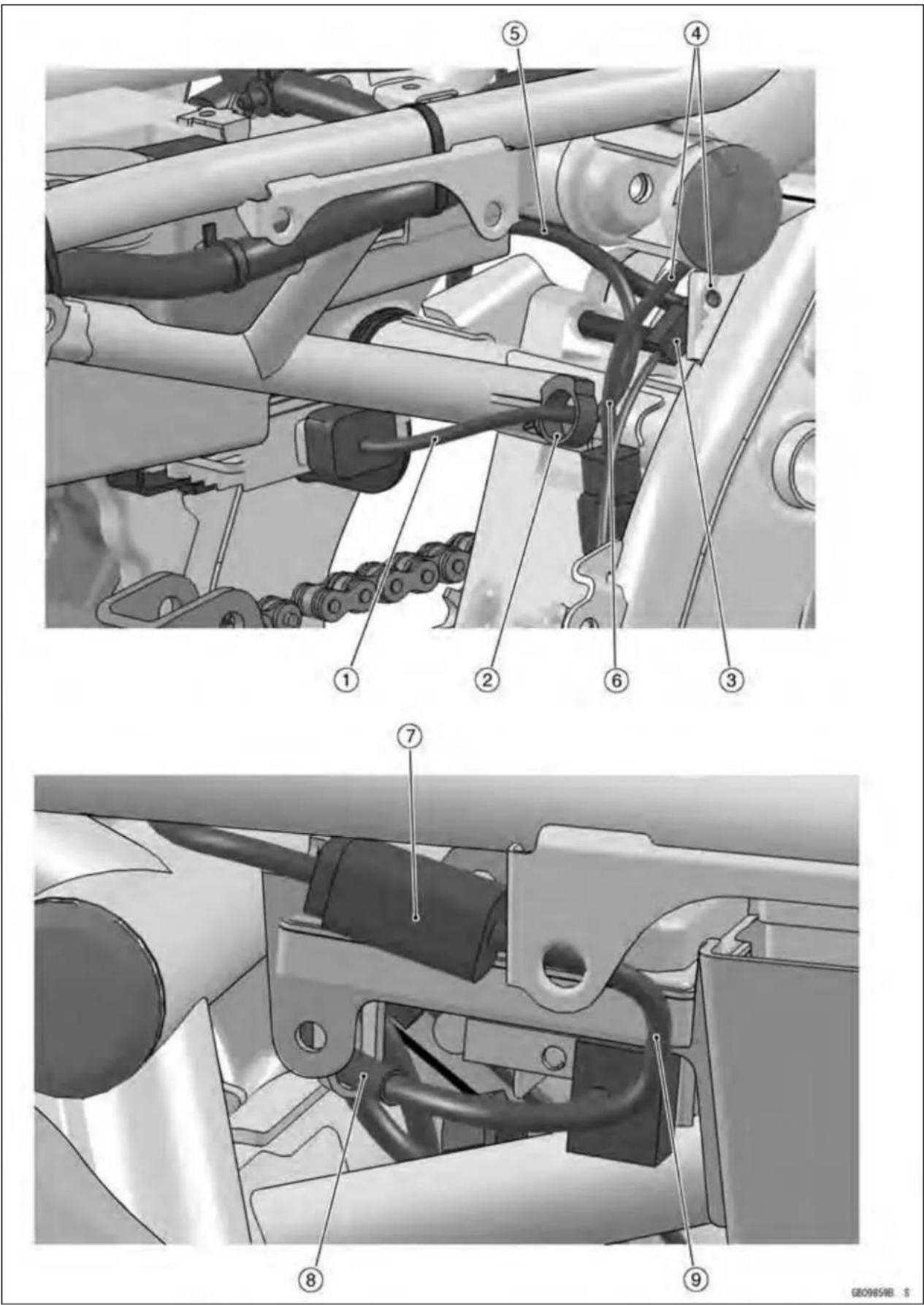 Technical diagram showing mechanical assembly with numbered parts for identification