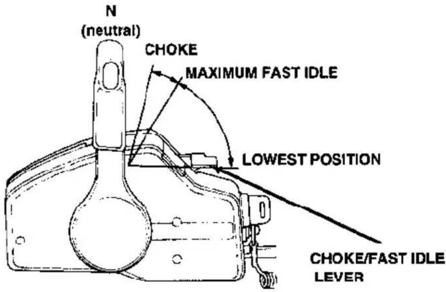N (neutral) CHOKE MAXIMUM FAST IDLE LOWEST POSITION CHOKE/FAST IDLE LEVER