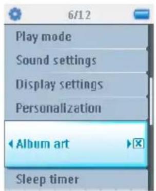 6/12 Play mode Sound settings Display settings Personalization Album art Sleep timer