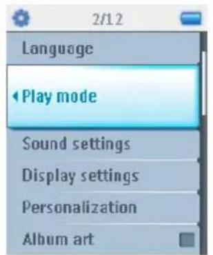 2/12 Language ◄ Play mode Sound settings Display settings Personalization Album art