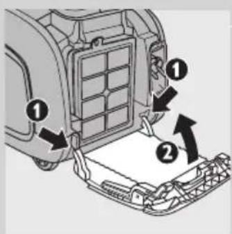 Diagram of a vehicle air intake structure with numbered components and directional arrows indicating flow or movement.