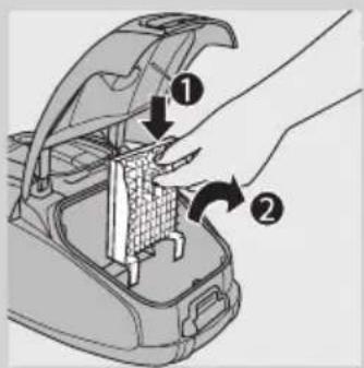 Diagram showing a hand inserting a component into a car's door panel, with numbered arrows indicating parts of the device.