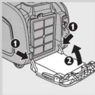 Diagram of a vehicle air intake system with numbered components and directional arrows indicating flow or movement.
