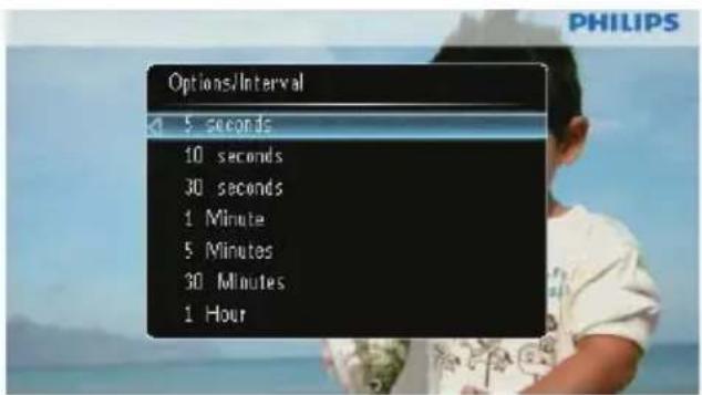 Options/Intervalle 4 5 secondes 10 secondes 30 secondes 1 minute 5 minutes 30 minutes 1 heure