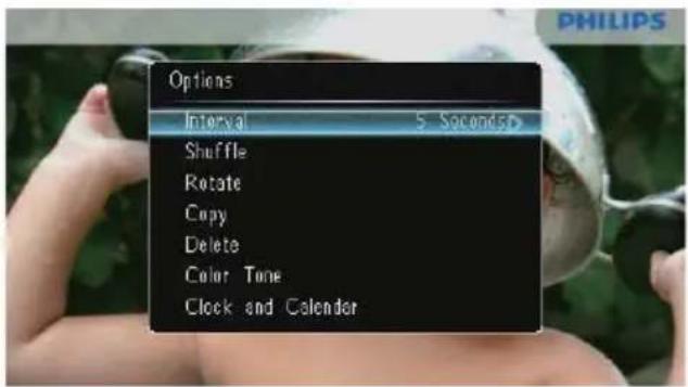 Options Intervalle 5 secondes Aléatoire Rotation Copier Supprimer Teinte Horloge et calendrier