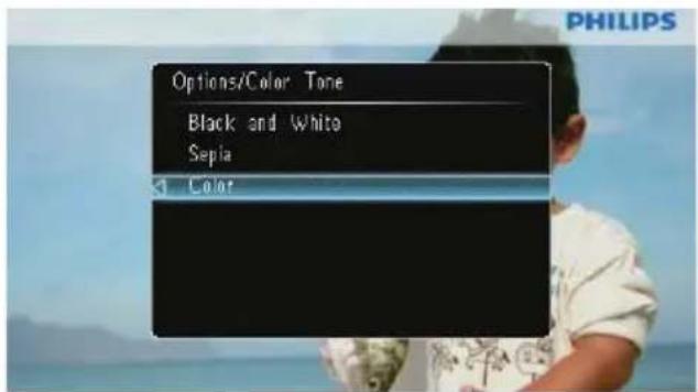 Options/Teinte Noir et blanc Sépia Couleur