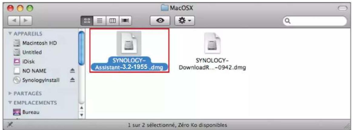 MacOSX APPAREILS Macintosh HD Untitled iDisk NO NAME SynologyInstall PARTAGÉS EMPLACEMENTS Bureau SYNOLOGY- Assistant-3.2-1955.dmg SYNOLOGY- DownloadR...-0942.dmg 1 sur 2 sélectionné, Zéro Ko disponibles