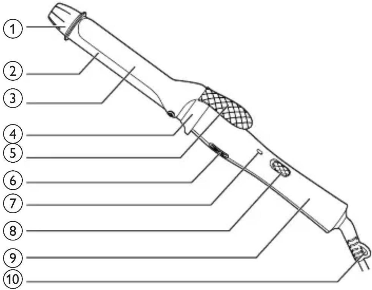 Diagram of a mechanical device with 10 numbered parts labeled for identification.