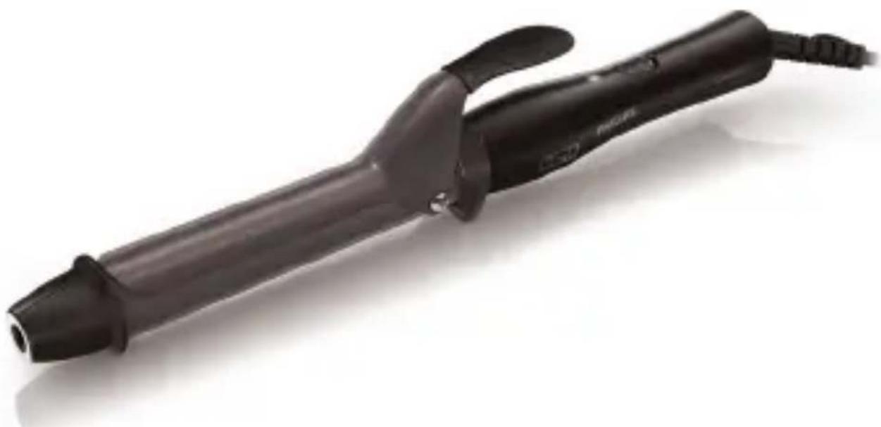 Black hair curling iron with a black body and roller, shown against a white background (no text or symbols visible)