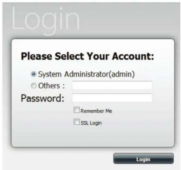 Login Please Select Your Account: System Administrator(admin) Others : Password: Remember Me SSL Login Login