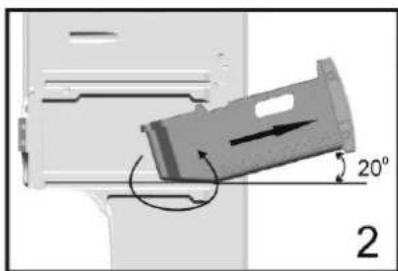 Mechanical component diagram showing a 20-degree angled assembly with directional arrows (no text or symbols)