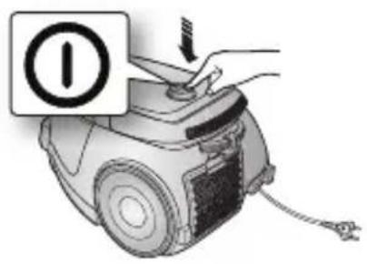 Diagram showing a hand using a switch to press an electrical component, with a warning symbol and cable connection.
