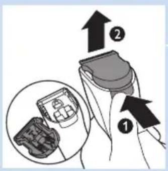 Diagram illustrating a device's step-by-step assembly with labeled arrows and a magnified inset showing internal components.