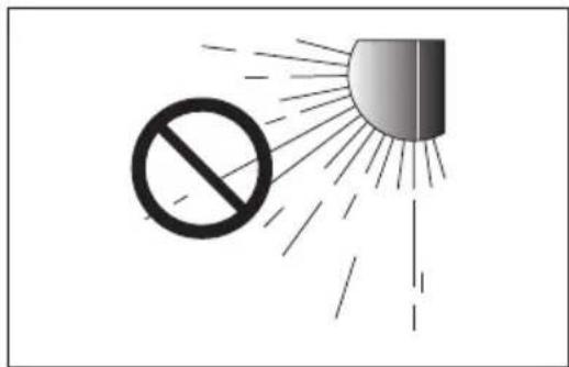 Diagram showing a prohibition symbol and a light source emitting rays (no text or labels).