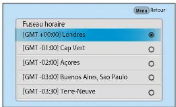 Fuseau horaire [GMT +00:00] Londres [GMT -01:00] Cap Vert [GMT -02:00] Açores [GMT -03:00] Buenos Aires, Sao Paulo [GMT -03:30] Terre-Neuve