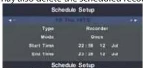 Schedule Setup 19 Thu 2015 Type Recorder Mode Once Start Time 22:18 12 Jul End Time 23:28 12 Jul Schedule Setup