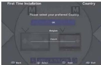 First Time Installation Country Please select your preferred Country UK Belgium Cash Back Select Next Exit