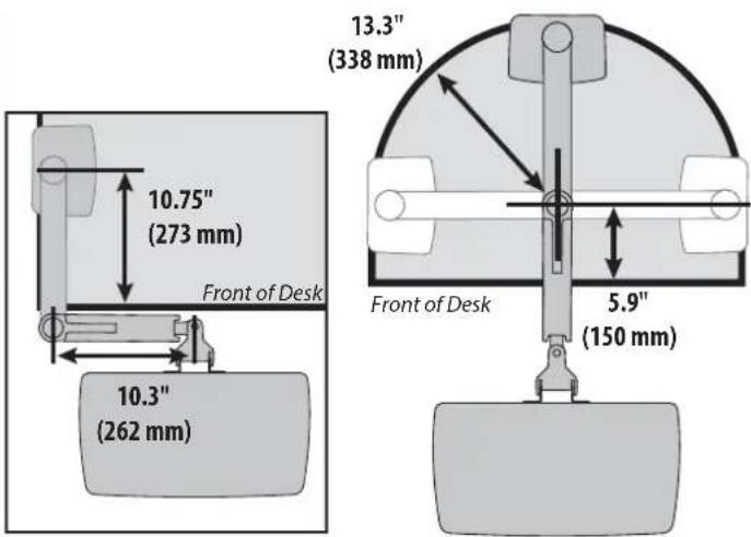 10.75" (273 mm) Front of Desk 10.3" (262 mm) 13.3" (338 mm) Front of Desk 5.9" (150 mm)