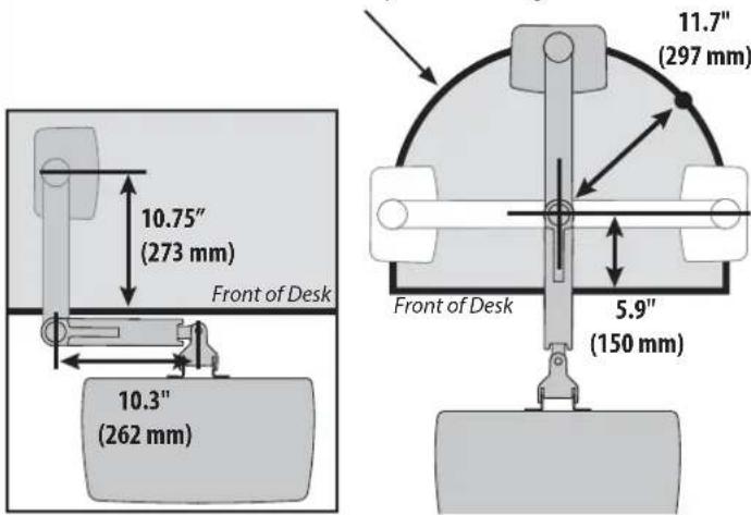 10.75" (273 mm) Front of Desk 10.3" (262 mm) 11.7" (297 mm) Front of Desk 5.9" (150 mm)