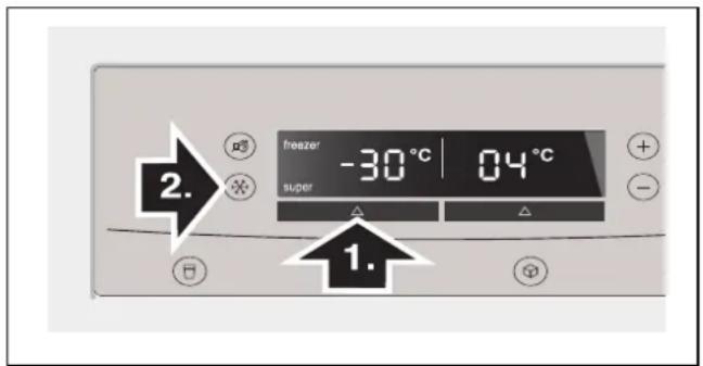 2. freezer -30°C 04°C super + - 1.