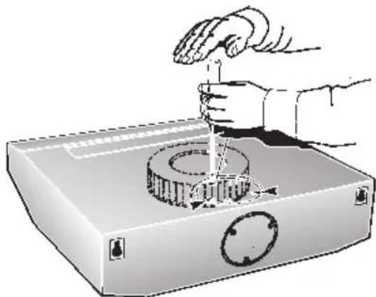 Illustration of a hand using a tool to press or install a mechanical component, no text or symbols present