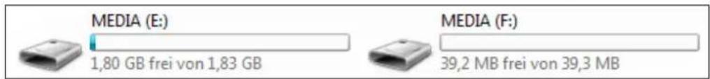 MEDIA (E:) 1,80 GB frei von 1,83 GB MEDIA (F:) 39,2 MB frei von 39,3 MB