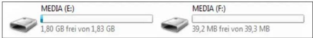 MEDIA (E:) 1,80 GB frei von 1,83 GB MEDIA (F:) 39,2 MB frei von 39,3 MB