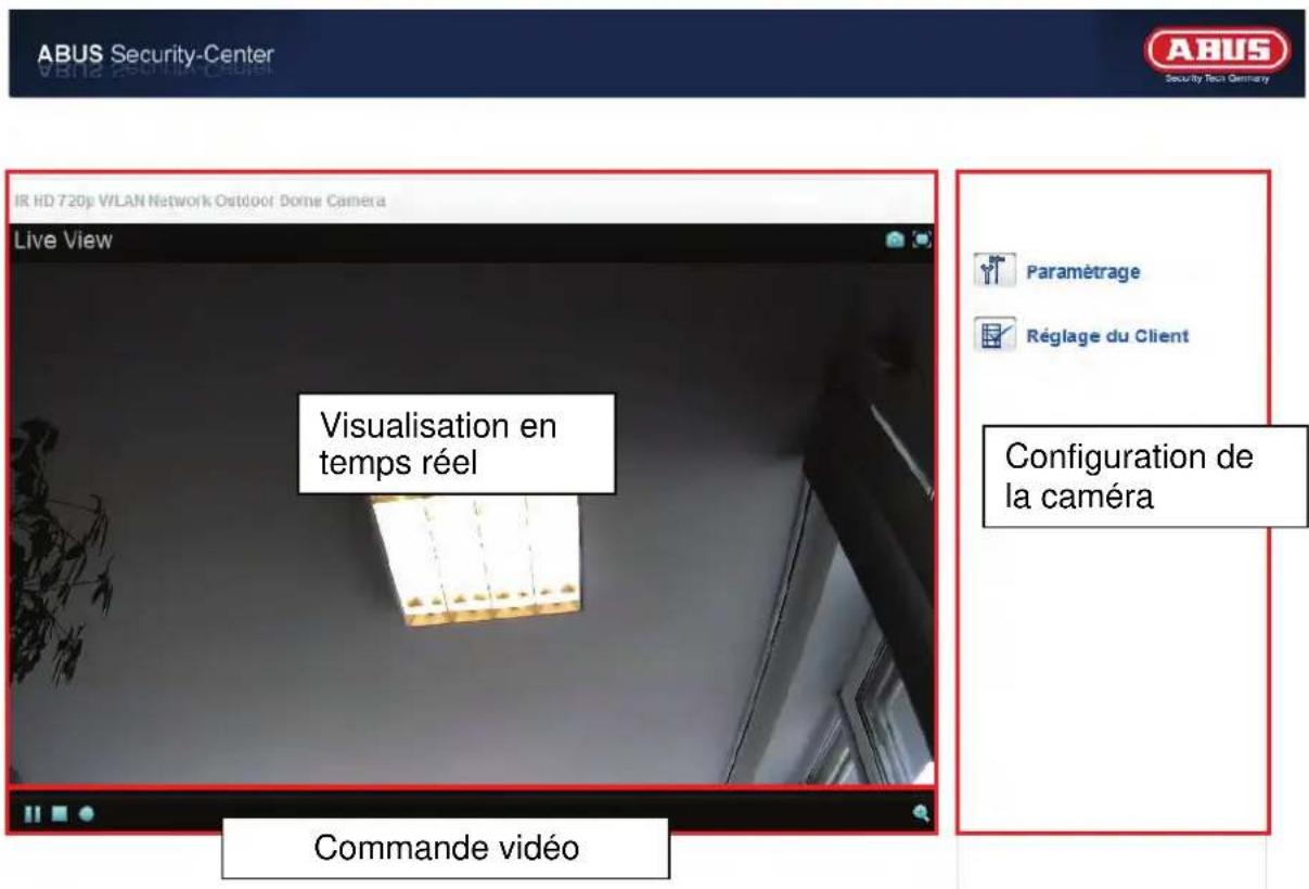 ABUS Security-Center IR HD 720p WLAN Network Outdoor Dome Camera Live View Visualisation en temps réel Commande vidéo Configuration de la caméra Paramétrage Réglage du Client ABUS Security Tech Germany