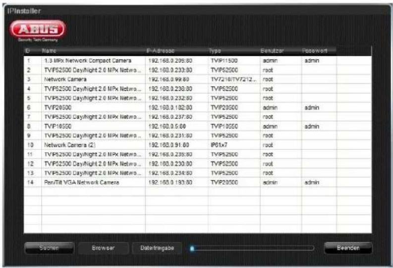 IPInsteller Sensify Tech Century G Name IP-Adresso Type Benutzer Passwort 1 1.3 MPx Network Compact Camera 192.168.0.209:80 TV/P11500 admin admin 2 TVPS2500 Day/Night 2.0 MPx Netwo... 192.168.0.233:80 TV/P52500 root 3 Network Camera 192.168.0.99:80 TV/7210/TV/7212... root 4 TVPS2500 Day/Night 2.0 MPx Netwo... 192.168.0.238:80 TV/P52500 root 5 TVPS2500 Day/Night 2.0 MPx Netwo... 192.168.0.232:80 TV/P52500 root 6 TVP26500 192.168.0.182:80 TV/P20500 admin admin 7 TVPS2500 Day/Night 2.0 MPx Netwo... 192.168.0.237:80 TV/P52500 root 8 TVP16550 192.168.0.5:80 TV/P10550 admin admin 9 TVPS2500 Day/Night 2.0 MPx Netwo... 192.168.0.231:80 TV/P52500 root 10 Network Camera (2) 192.168.0.91:80 IP01x7 11 TVPS2500 Day/Night 2.0 MPx Netwo... 192.168.0.239:80 TV/P52500 root 12 TVPS2500 Day/Night 2.0 MPx Netwo... 192.168.0.230:80 TV/P52500 root 13 TVPS2500 Day/Night 2.0 MPx Netwo... 192.168.0.234:80 TV/P52500 root 14 Pan/Tit VGA Network Camera 192.168.0.193:80 TV/P20500 admin admin Suechen Browser Datetragabe Beenden