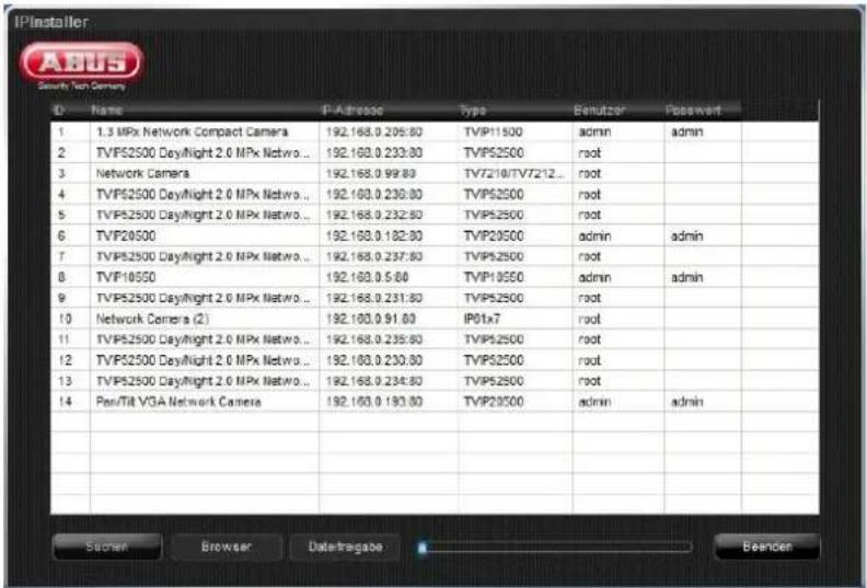 IPinstaller Security Tech Camera D Name P Adheso Type Benutzer Passwert 1 1.3 MPx Network Compact Camera 192.168.0.205:80 TVIP11500 admin admin 2 TVPS2500 Day/night 2.0 MPx Netwo... 192.168.0.233:80 TVPS2500 root 3 Network Camera 192.168.0.99:80 TV7210/TV7212... root 4 TVPS2500 Day/night 2.0 MPx Netwo... 192.168.0.230:80 TVPS2500 root 5 TVPS2500 Day/night 2.0 MPx Netwo... 192.168.0.232:80 TVPS2500 root 6 TVP20500 192.168.0.182:80 TVIP20500 admin admin 7 TVPS2500 Day/night 2.0 MPx Netwo... 192.168.0.237:80 TVPS2500 root 8 TVP10550 192.168.0.5:80 TVIP10550 admin admin 9 TVPS2500 Day/night 2.0 MPx Netwo... 192.168.0.231:80 TVPS2500 root 10 Network Camera (2) 192.168.0.91:80 IP01x7 root 11 TVPS2500 Day/night 2.0 MPx Netwo... 192.168.0.235:80 TVPS2500 root 12 TVPS2500 Day/night 2.0 MPx Netwo... 192.168.0.230:80 TVPS2500 root 13 TVPS2500 Day/night 2.0 MPx Netwo... 192.168.0.234:80 TVPS2500 root 14 Pen/Tit VGA Network Camera 192.168.0.193:80 TVIP23500 admin admin Sucher Browser Datetragabe Beender