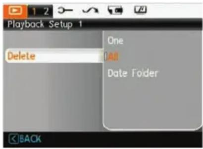 Playback Setup 1 Delete One All Date Folder BACK