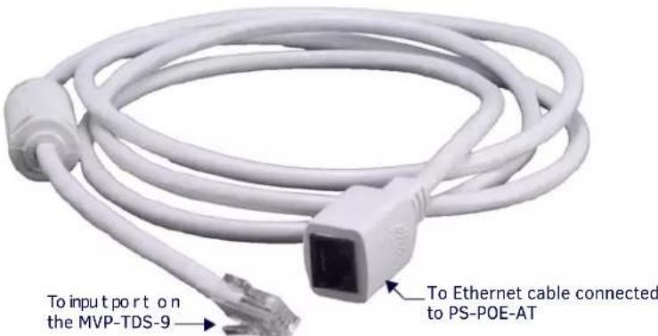 To input port on the MVP-TDS-9 To Ethernet cable connected to PS-POE-AT